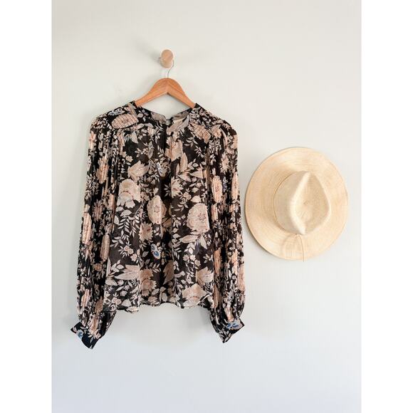 Floral Black and Cream Women's Top - Picture 2 of 12